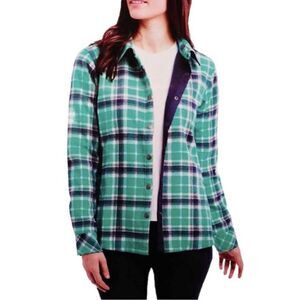 ORVIS Plaid fleece lined snap front jacket green blue size S
